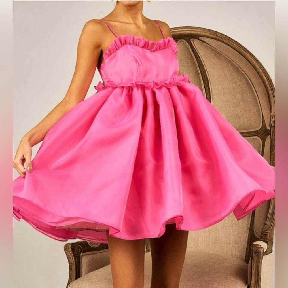BIBI Pink Party Lined Sweet Heart‎ Neck Sleeveless Tulle Mini Dress Size Medium - Picture 3 of 7